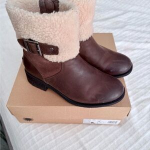 UGG Brown Ankle Boots with Cream Shearling